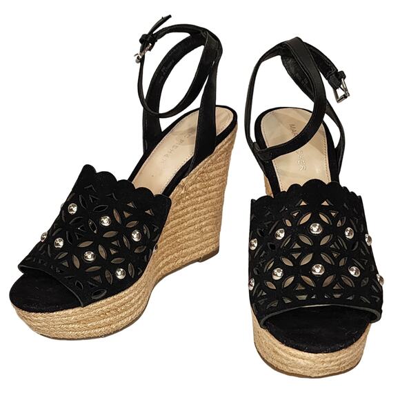 New Marc Fisher Womens Hata Wedge Sandals size 8M Black Suede - Picture 1 of 7